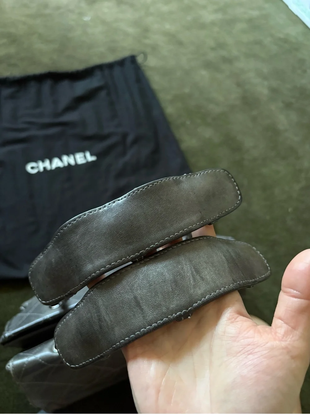 2008 Chanel CC Ritz Flap Gray Leather Shoulder Bag